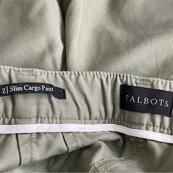 Talbots Slim Cargo Pants Women’s Size 2 Canvas Cotton Elastic Waist Green - Picture 9 of 10